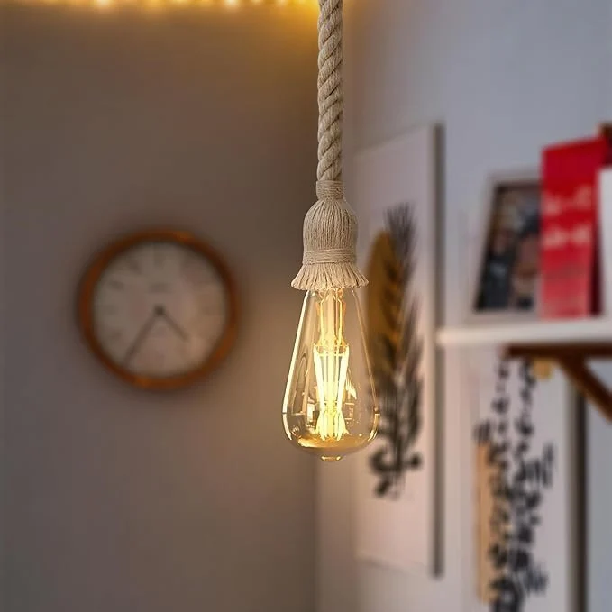 Vintage Hanfseil Pendelleuchte 2m Retro Hängelampe Loft ~3905