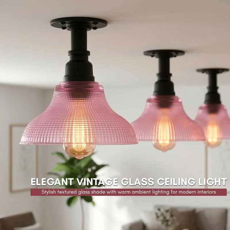 Vintage Industrial Stil Deckenleuchte violetes Glasschirm E27 | LEDSone ~3617