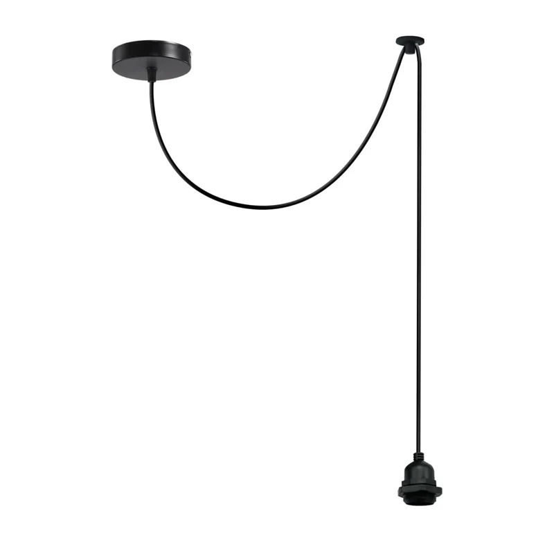 E27 Pendelleuchte IP44 Lampenfassung Schwarz Metall 2 m PVC-Kabel~3886