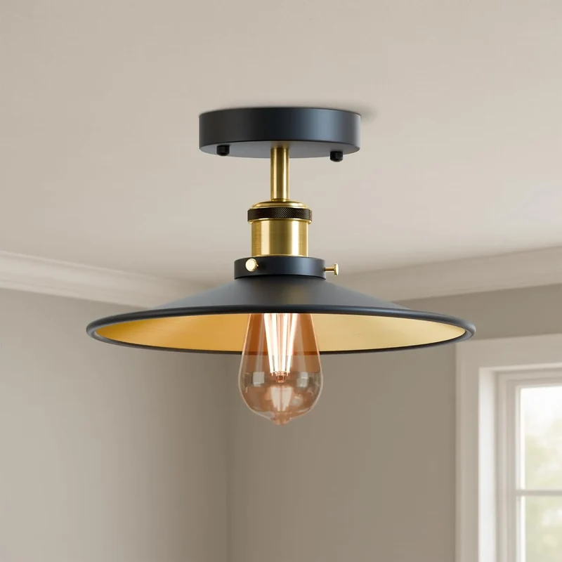 Flach Deckenleuchte Halbbündig Schwarz Gold | E27 Retro Wohnzimmer Lampe set~3600