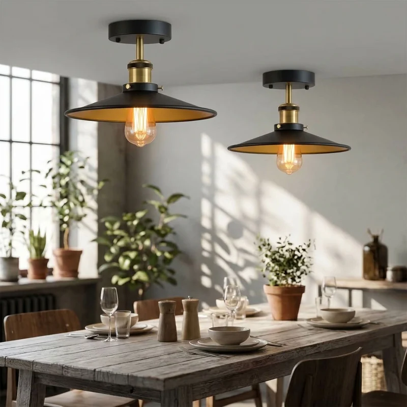 Flach Deckenleuchte Halbbündig Schwarz Gold | E27 Retro Wohnzimmer Lampe set~3600
