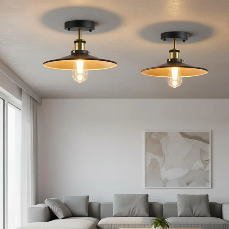 Flach Deckenleuchte Halbbündig Schwarz Gold | E27 Retro Wohnzimmer Lampe set~3600