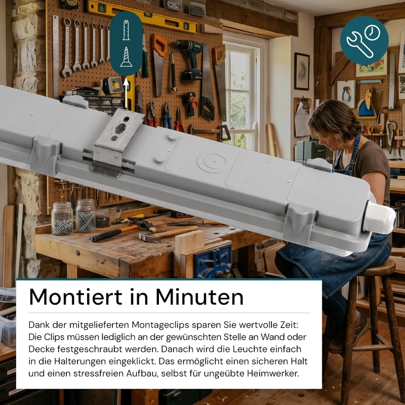 LED Wannenleuchte 120 cm, inkl 1x18W LED-Röhren T8, 4000K, IP65, IK08