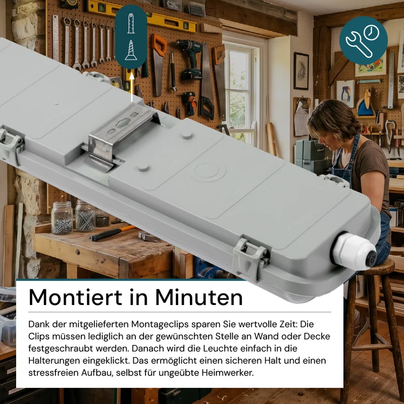 LED Wannenleuchte 60 cm, inkl 2 x 9W LED-Röhren T8,durchschleifbar, 4000K, IP65, IK08