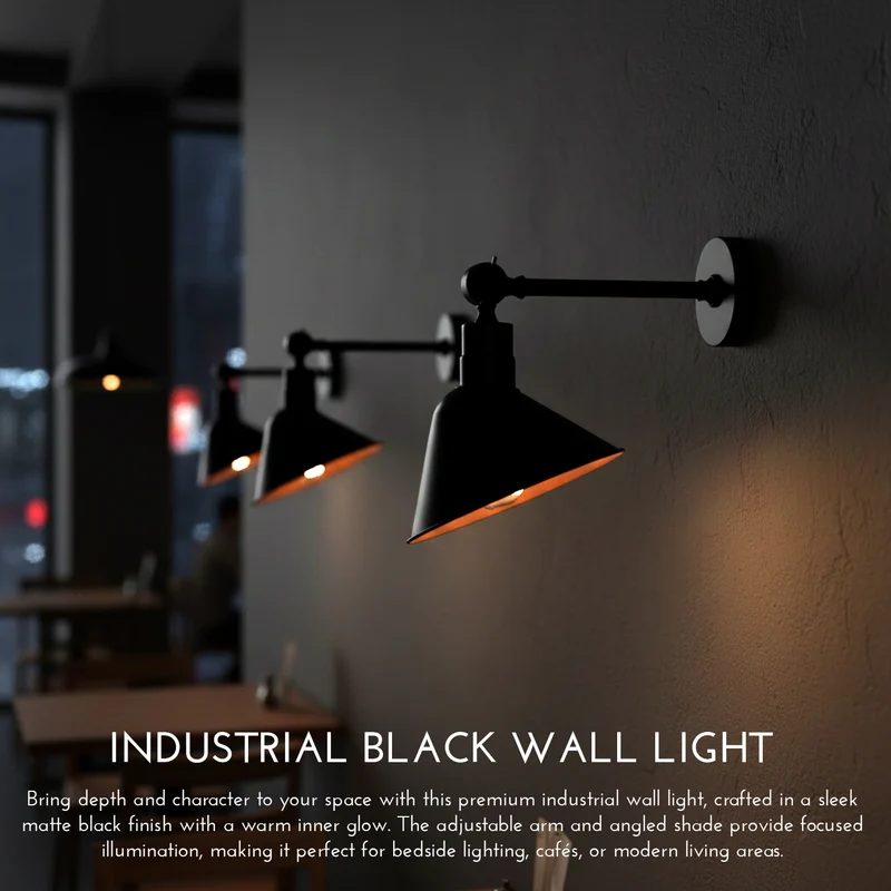 Industrielle Wandleuchte, Schwarz und Gold, Verstellbar-Wandstrahler-E27~3783