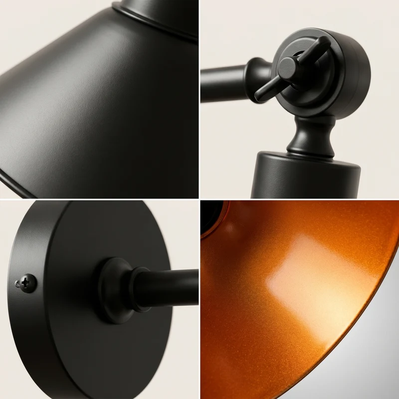 Industrielle Wandleuchte, Schwarz und Gold, Verstellbar-Wandstrahler-E27~3783