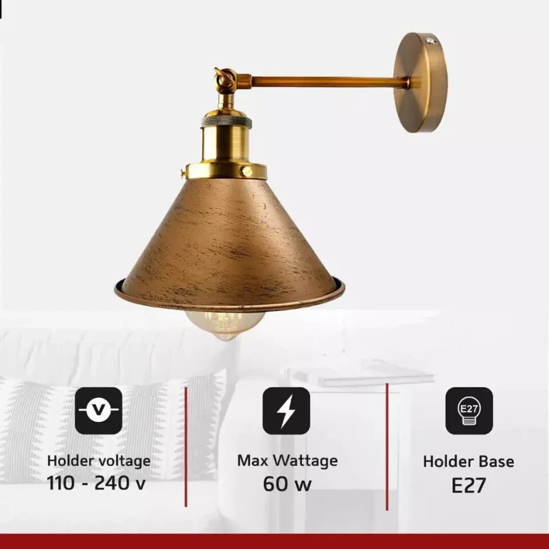 LEDSONE Retro Wandleuchte Industrie-Design E27 Metall ~3826