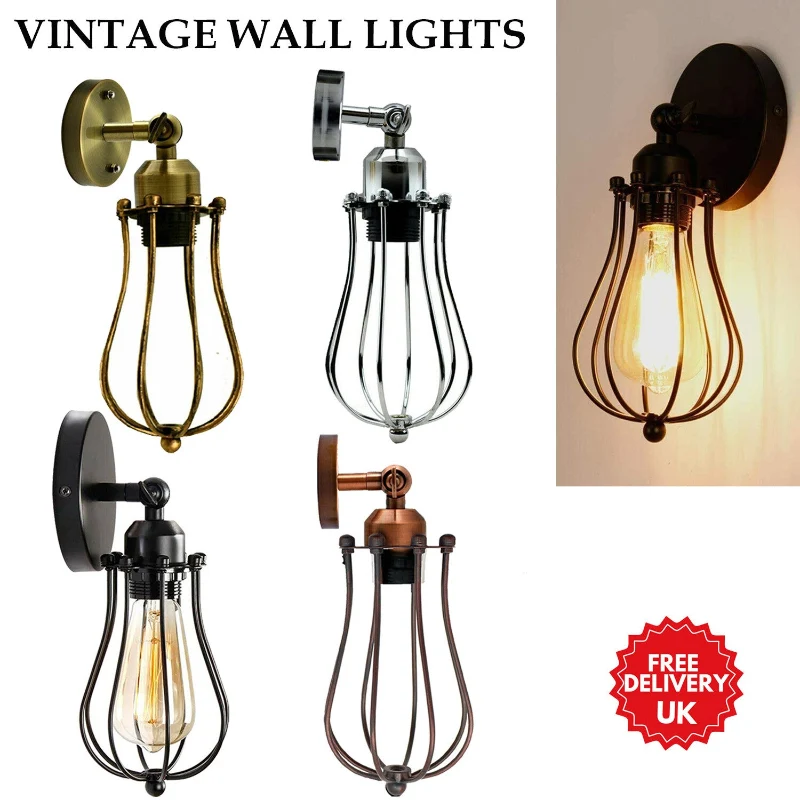Vintage Wandleuchte E27 Industrie Wandlampe Drahtkorb ~3818