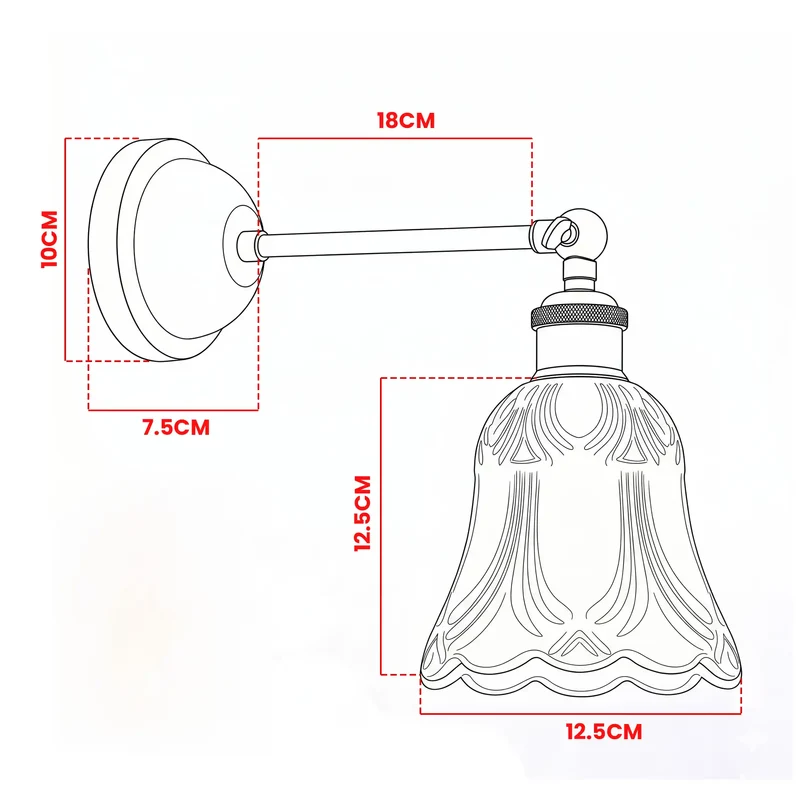 Vintage-Wandleuchte aus bernsteinfarbenem Glas mit E27-Fassung und verstellbarem Arm~3801