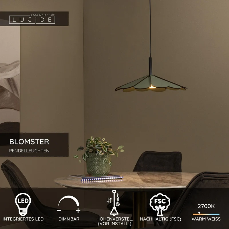 LED-Pendelleuchte Blomster dimmbar mit Holzschirm