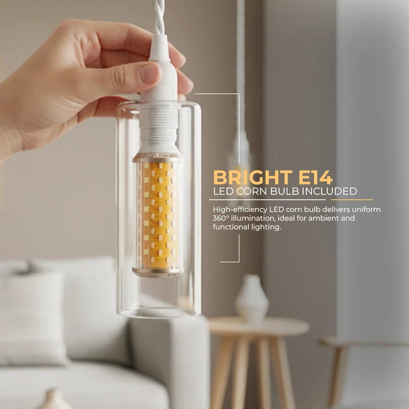 Pendelleuchten-Set aus Klarglas, E14-LED, 1 m weißes Kabel~3773