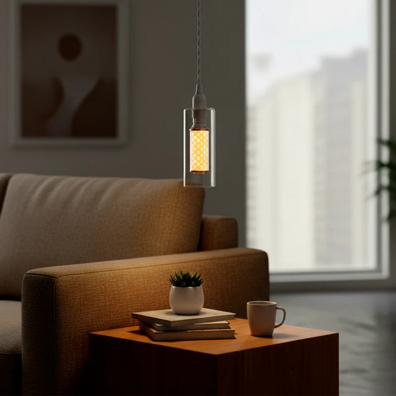Pendelleuchten-Set aus Klarglas, E14-LED, 1 m weißes Kabel~3773
