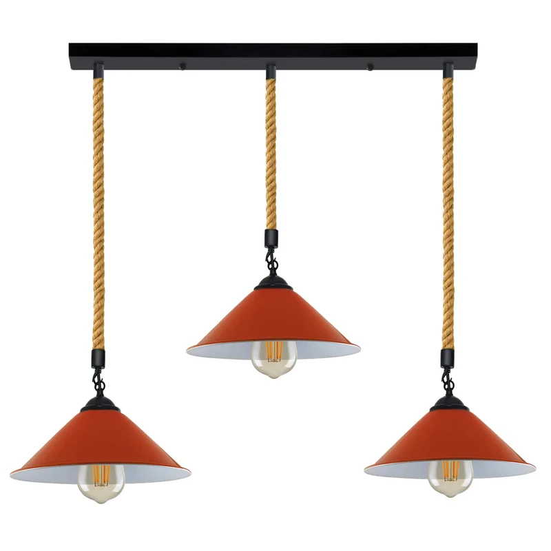 3-flammige Hanfseil-Hängelampe im Bauernhaus-Stil-Nachhaltig ~3780