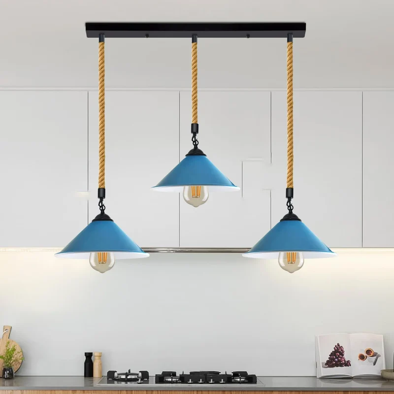 3-flammige Hanfseil-Hängelampe im Bauernhaus-Stil-Nachhaltig ~3780