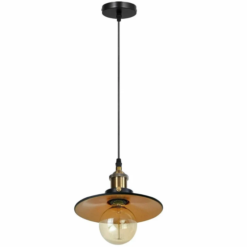 Flache Industrial Hängelampe Ø22cm Schwarz E27 Vintage ~3738
