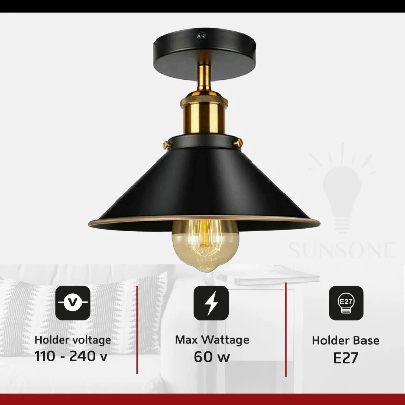 Vintage Deckenlampe Industrial Look Schwarz Gold E27 ~3734