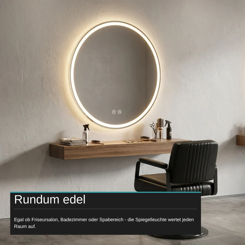 LED Spiegelleuchte, 20 W, 232 lm, ⌀600mm, 3CCT, Touchdimmer, Anti-Beschlag, silber