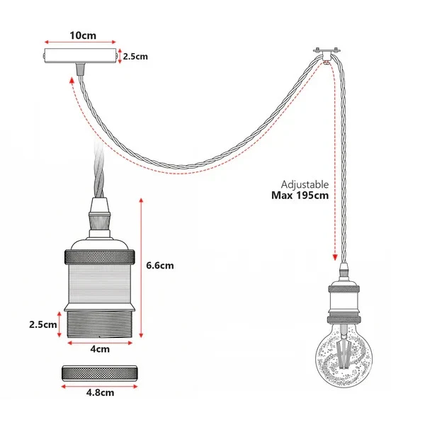 Pendelleuchte Verdrilltes Kabel mit Lampenfassung ~3813