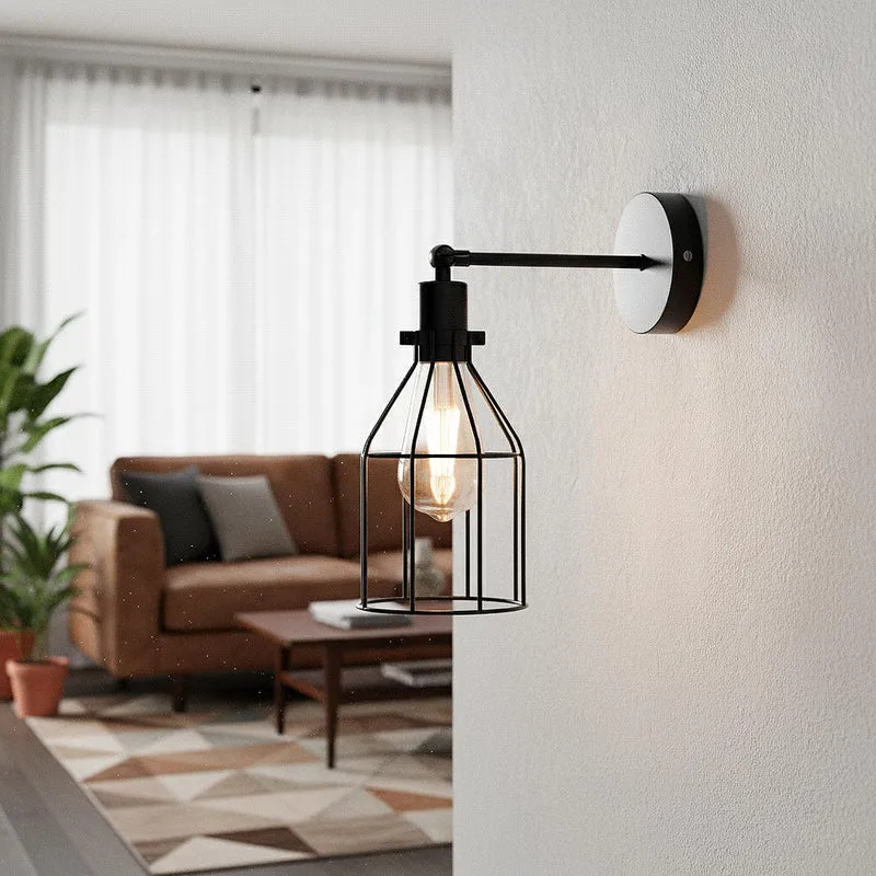 Industrielle Wandleuchte mit Verstellbarem Arm und Metallkäfig-E27 ~3770