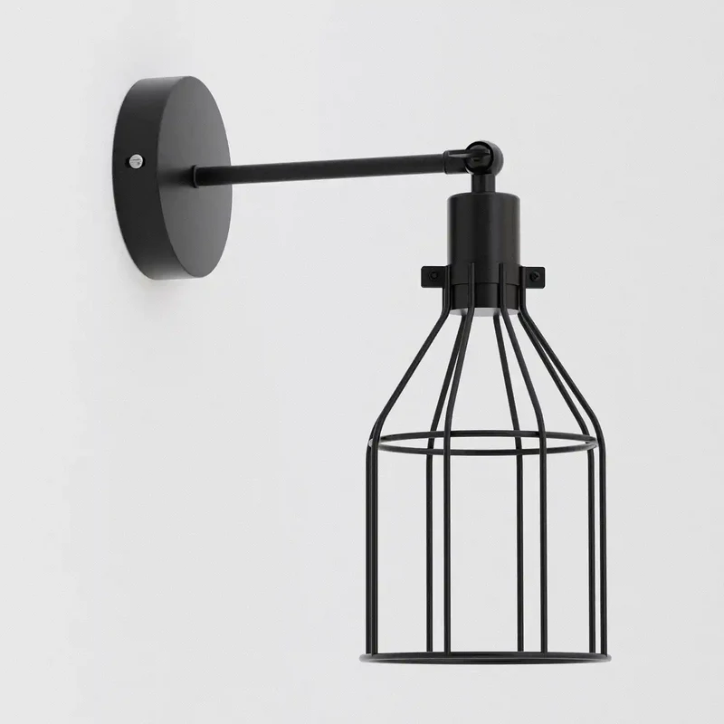 Industrielle Wandleuchte mit Verstellbarem Arm und Metallkäfig-E27 ~3770