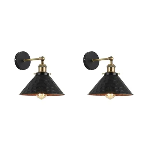 Wandleuchte 180° verstellbar - Gehämmert Metall Schwarz & Messing E27~3762