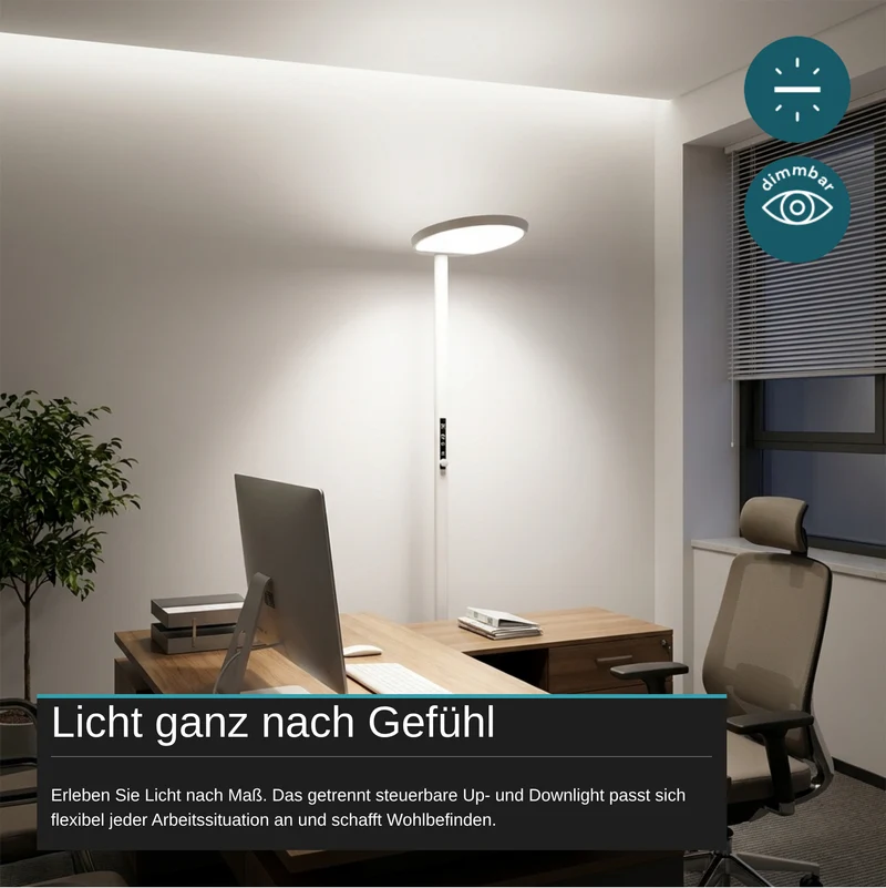 LED-Büro-Stehleuchte, Up/Down, 110 W, 8.000 lm, 4.000 K, weiß, UGR<16, dimmbar