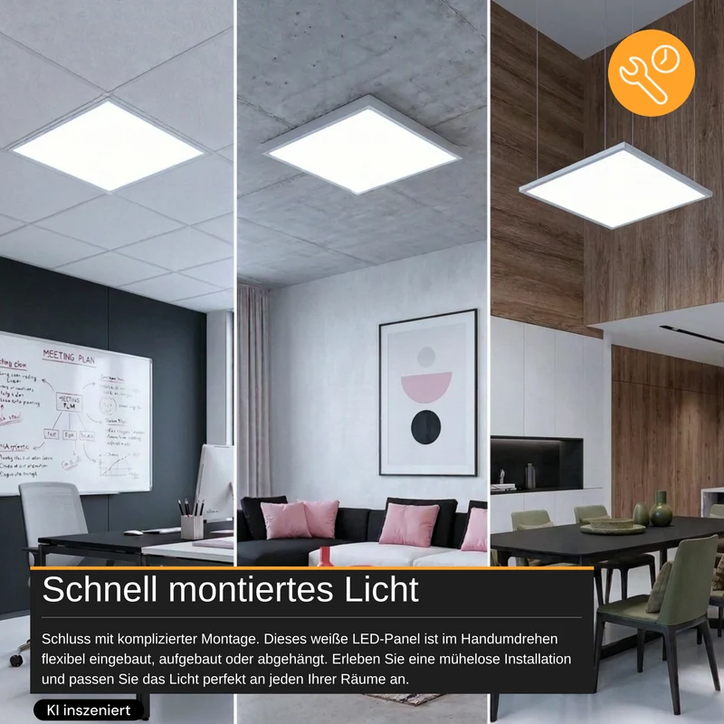 LED-Panel, 20 W, 4240 lm, 6000 K, weiß, 62x62 cm, Energieeffizienzklasse A