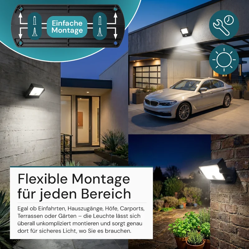 Automatisch rotierender Solar-Fluter mit Bewegungssensor, 6W, 800 lm, 4000K, IP65, Akku