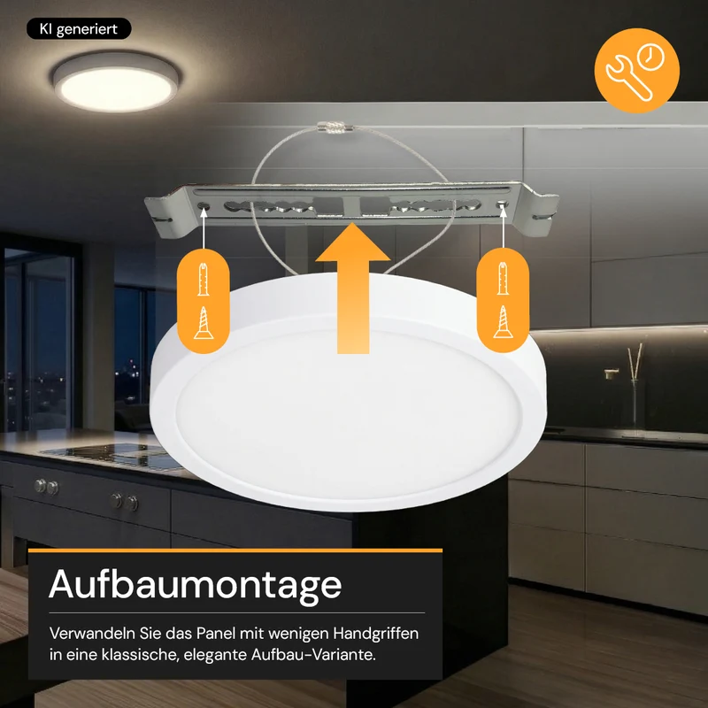 LED CCT Panel, Ein-/Aufbau, Bewegungssensor, 12 W, 1200 lm, Ø165 mm, 5CCT (2700 K– 5700 K), Lochdurchm. variabel, Anschlussbox