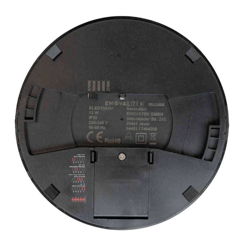 LED CCT Panel, Ein-/Aufbau, Bewegungssensor, Schwarz, 12 W, 1200 lm, Ø165 mm, 5CCT (2700 K– 5700 K), Lochdurchm. variabel, Anschlussbox