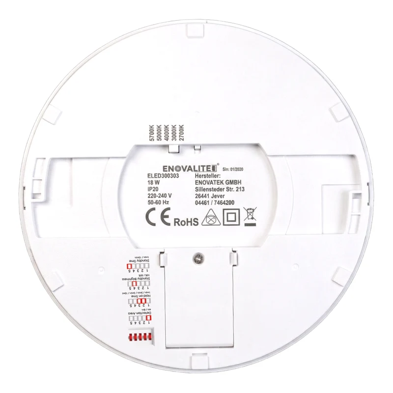 LED CCT Panel, Ein-/Aufbau, Bewegungssensor, 18 W, 1800 lm, Ø215 mm, 5CCT (2700 K– 5700 K), Lochdurchm. variabel, Anschlussbox