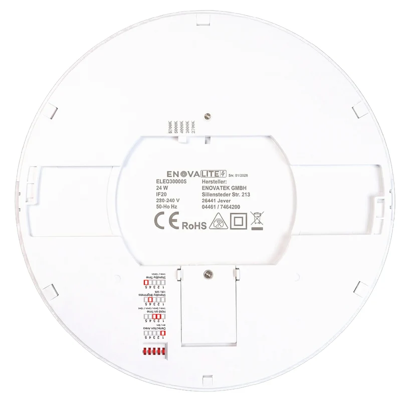 LED CCT Panel, Ein-/Aufbau, Bewegungssensor, 24 W, 2400 lm, Ø290 mm, 5CCT (2700 K– 5700 K), Lochdurchm. variabel, Anschlussbox