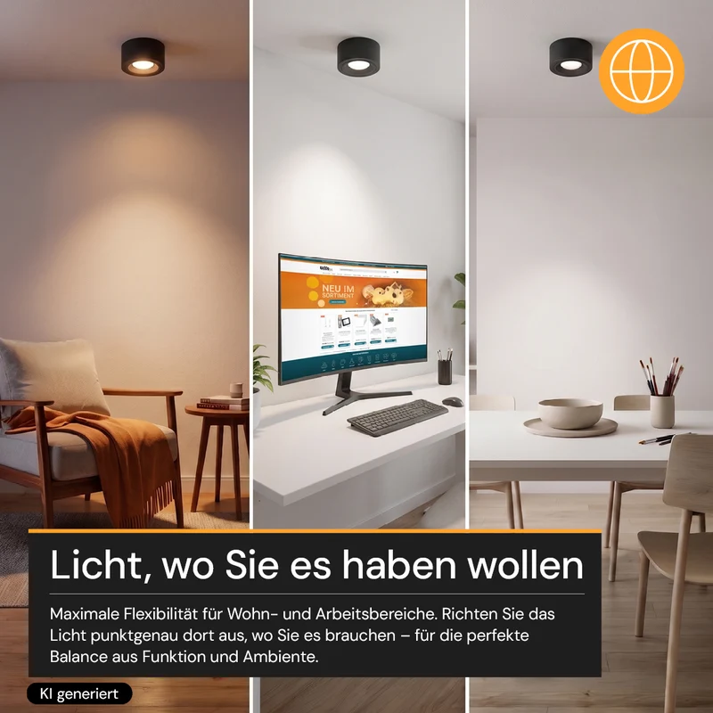 LED Aufbauspot, 7 W, 670 lm, 3CCT, dimmbar, schwenkbar, Aluminium, schwarz