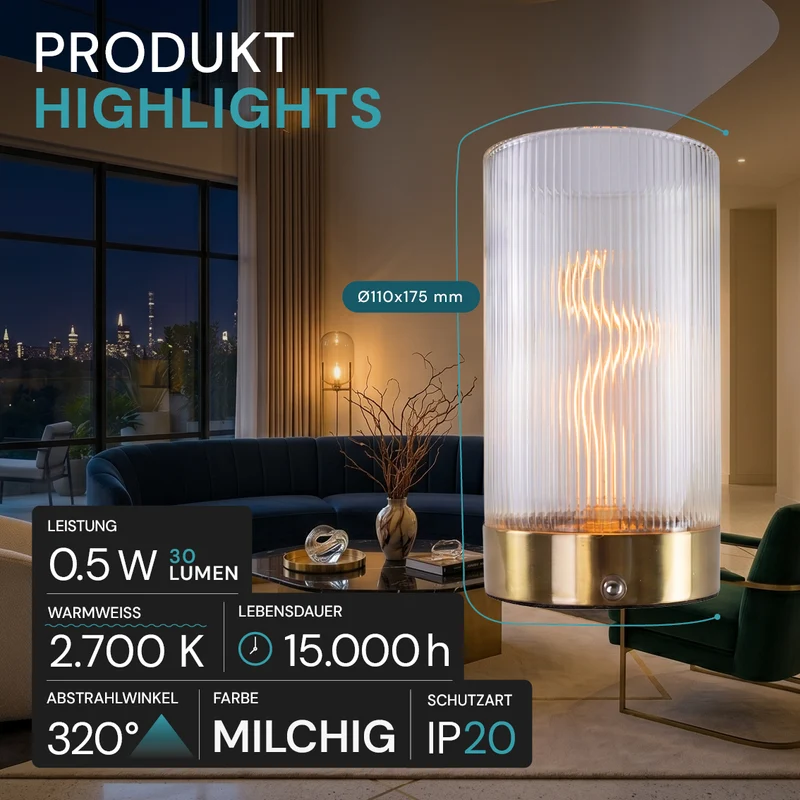 LED Tischleuchte, dimmbar, 0,5 W, 30 lm, 2700K
