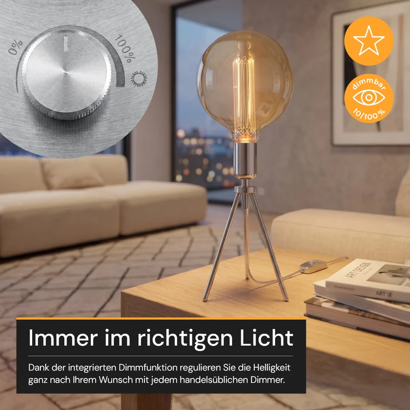 LED Filament Leuchtmittel, RUND, AMBER, G125, E27, 3.5 W, 120lm, 1800K, dimmbar
