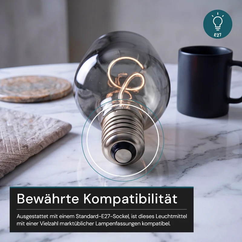 LED Filament Leuchtmittel, Bulbous, BN9, E27, 4W, 120 lm, 1800K, dimmbar