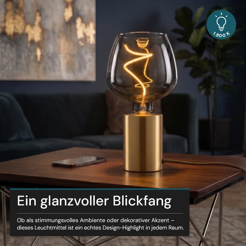 LED Filament Leuchtmittel, Bulbous, BN9, E27, 4W, 120 lm, 1800K, dimmbar