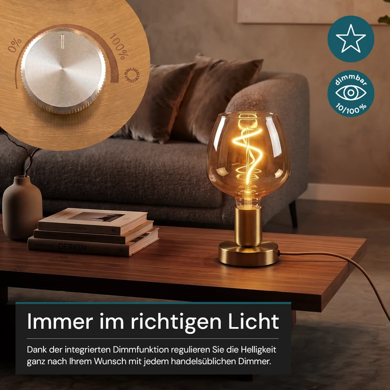 LED Filament Leuchtmittel, Bulbous, BN9, E27, 4W, 200lm, 1800K, dimmbar