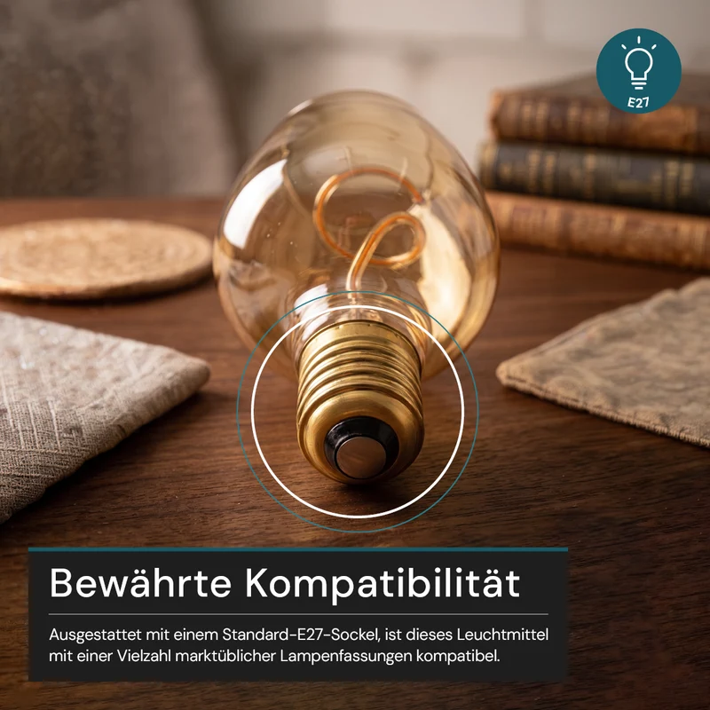LED Filament Leuchtmittel, Bulbous, BN9, E27, 4W, 200lm, 1800K, dimmbar