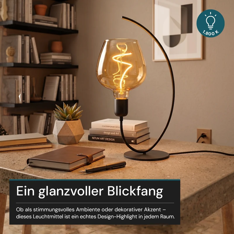 LED Filament Leuchtmittel, Bulbous, BN9, E27, 4W, 200lm, 1800K, dimmbar