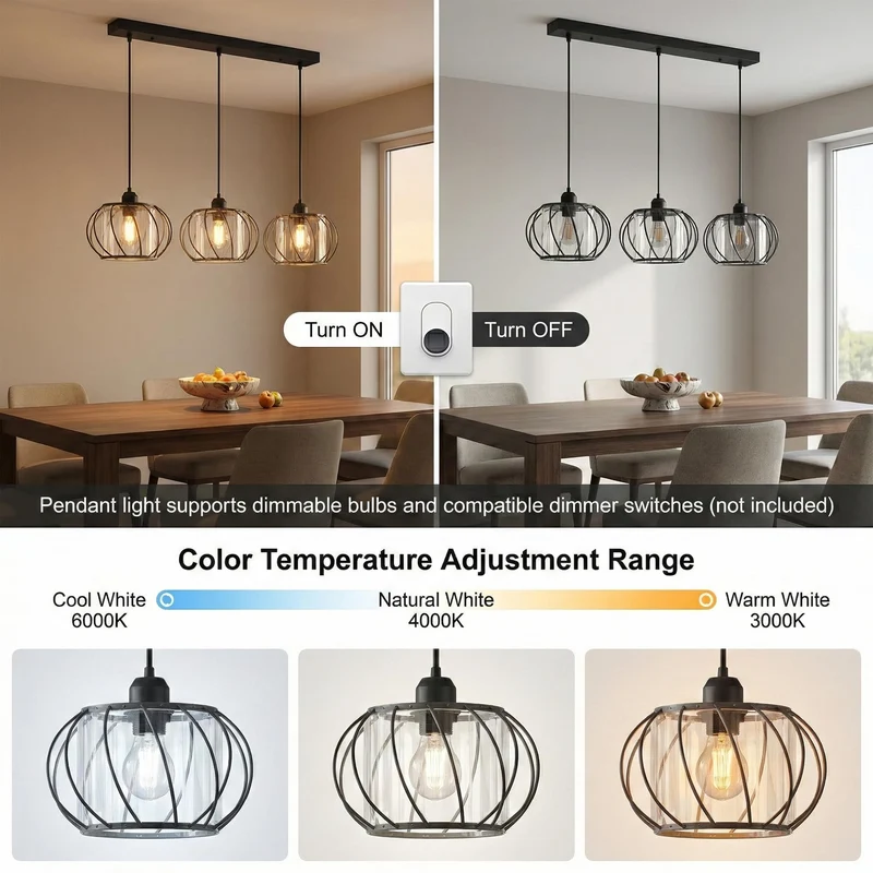 Hängeleuchte mit 3-flammige Kristallglas-Schirm | Decken Pendelleuchte~3608
