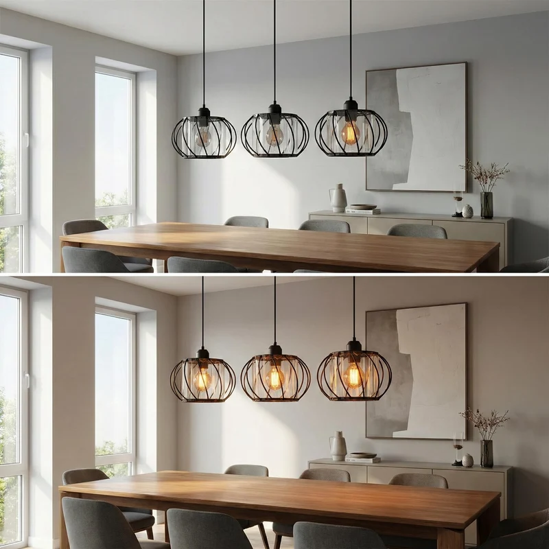 Hängeleuchte mit 3-flammige Kristallglas-Schirm | Decken Pendelleuchte~3608