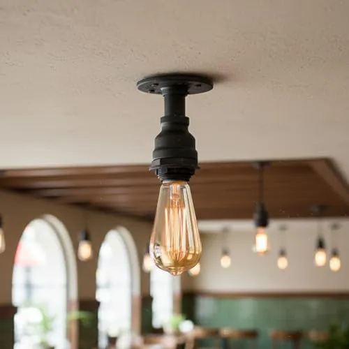 Industrie Flansch Deckenleuchte – Vintage Wasserrohr Steampunk Lampe E27 ~3653
