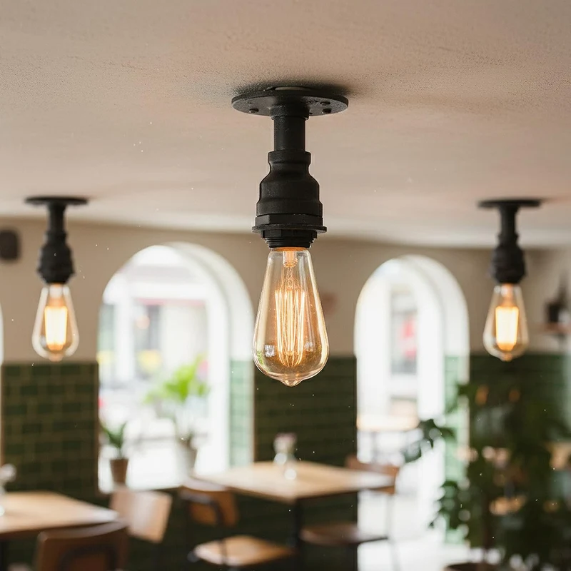 Industrie Flansch Deckenleuchte – Vintage Wasserrohr Steampunk Lampe E27 ~3653