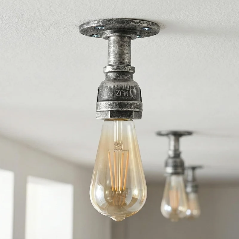 Industrie Flansch Deckenleuchte – Vintage Wasserrohr Steampunk Lampe E27 ~3653