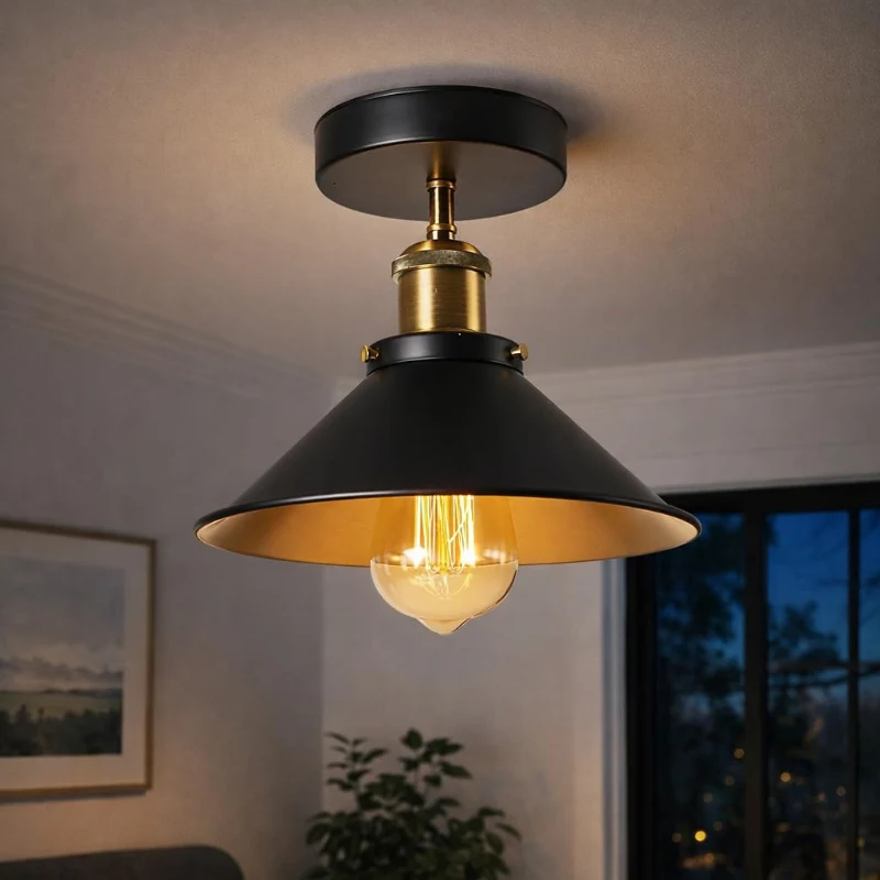 Deckenleuchte Schwarz & Gold Flush Mount 18cm Schirm ~3628