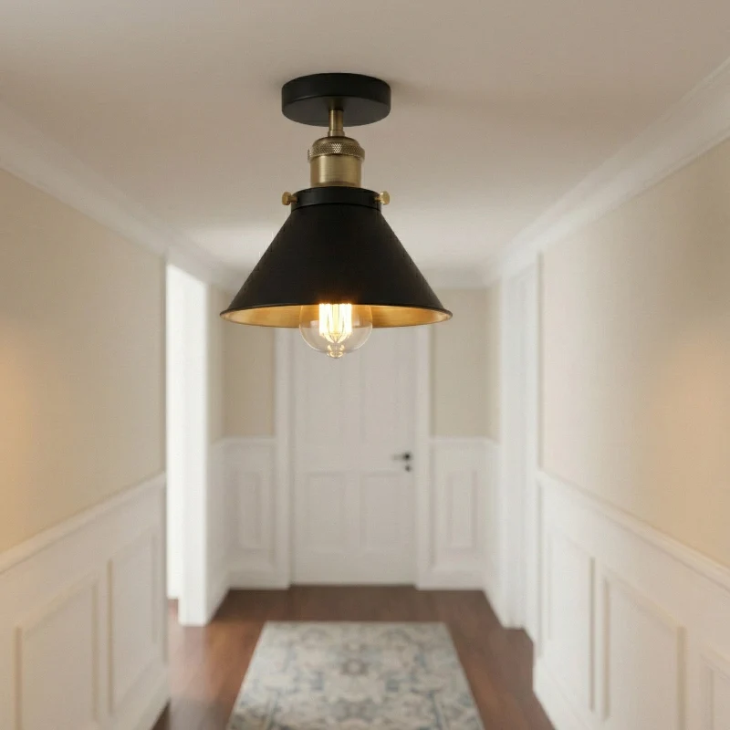 Deckenleuchte Schwarz & Gold Flush Mount 18cm Schirm ~3628