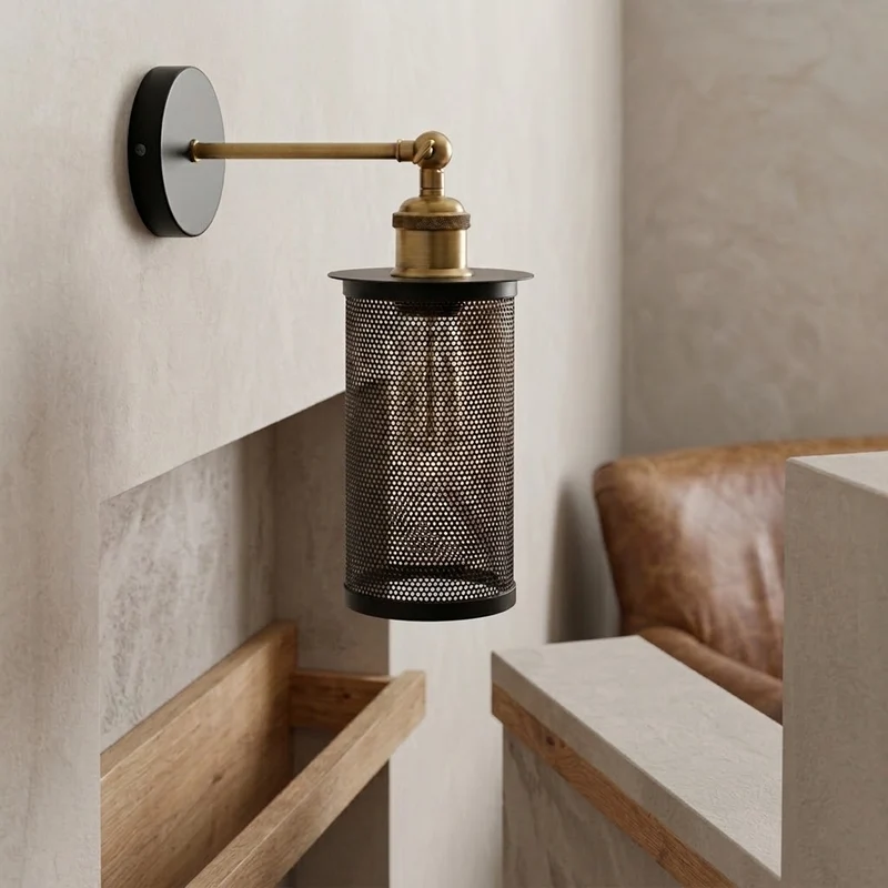 Industrie Nachttisch Wandleuchte mit Metallkäfig Design ~3591