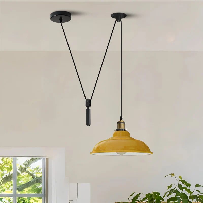 Höhenverstellbare Pendelleuchte – Vintage Seilzug Hängelampe | Ø32cm | E27 ~3580