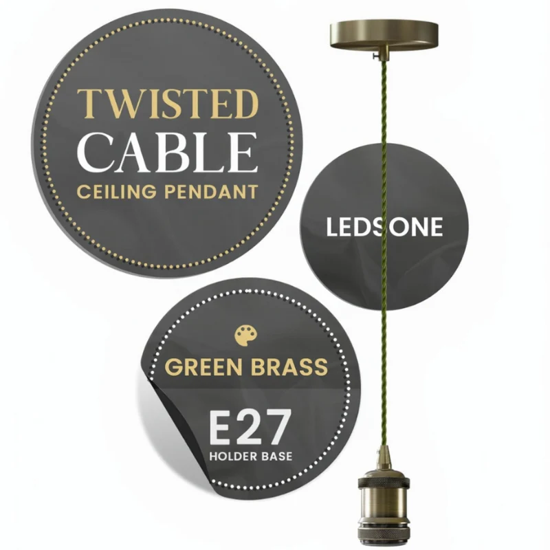 All Seasons Life E27 Pendel-Set Green Brass 1m Textilkabel ~3566